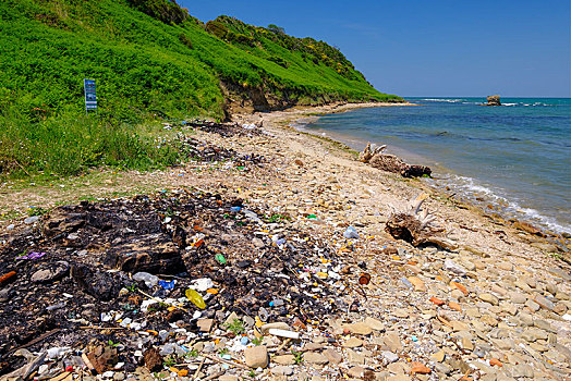 垃圾,海滩,岬角,亚德里亚海,市区,阿尔巴尼亚,欧洲
