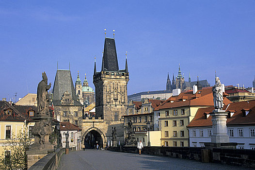捷克共和国,布拉格,查理大桥,桥,塔,城堡