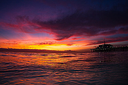 圣莫尼卡码头,海洋,日落,加利福尼亚,美国