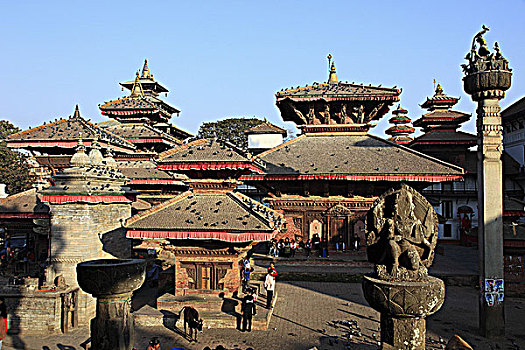 尼泊尔,加德满都,杜巴广场,庙宇,全视图