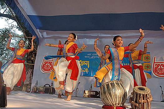 孟加拉人,女孩,表演,庆贺,冬天,节日,达卡,首都,孟加拉,一月,2008年