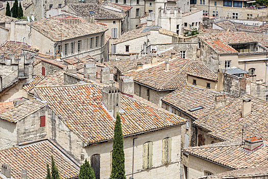 高处,砖瓦,屋顶,小镇,法国南部