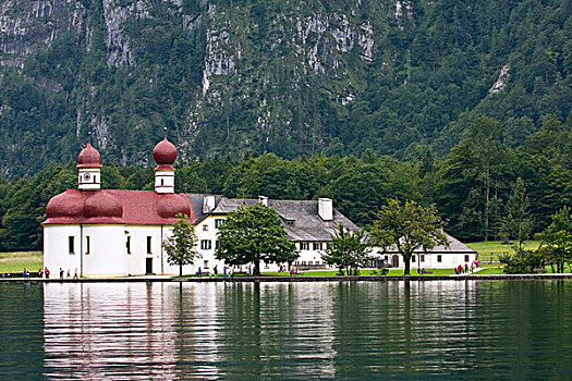 教堂,国王湖,湖,上巴伐利亚,巴伐利亚,德国,欧洲