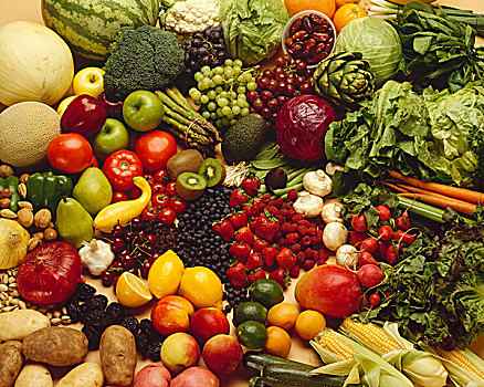 混合,静物,种类,水果,蔬菜,坚果