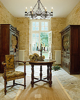 橡树,桌子,椅子,中心,传统风格,房间