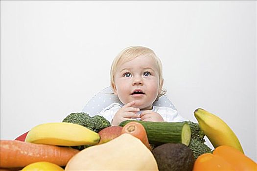肖像,男婴,堆,蔬菜
