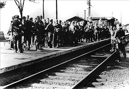 德国人,军人,月台,等待,运输,巴黎,八月