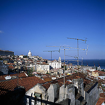 葡萄牙,里斯本,阿尔法马区,天际线,电视天线,视点