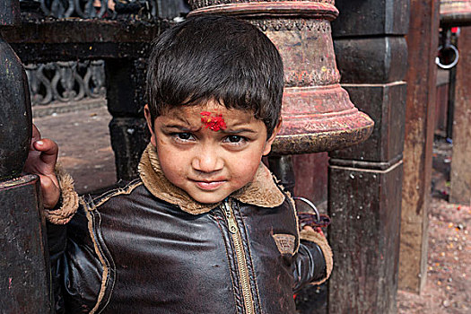 尼泊尔人,男孩,庙宇,头像,尼泊尔,亚洲