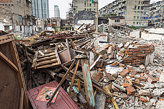 中国,上海,毁坏,水泥,砖,残留,公寓楼,历史,胡同,附近