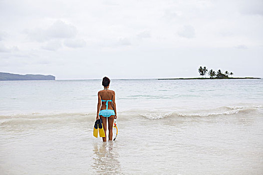 美女,浅水,呼吸管,多米尼加共和国