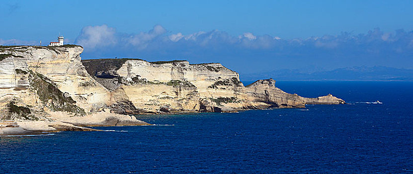 崎岖,白垩断崖,青绿色,蓝色海洋,看,塔,悬崖,博尼法乔,科西嘉岛,法国,欧洲