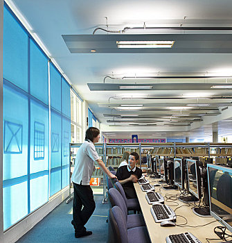 大学,建筑师,2008年,内景,展示,学生,交谈,电脑,图书馆