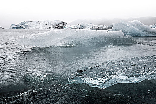 冰块,冰河,深,黑沙,冰岛