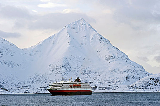 游船,正面,冬天,挪威,欧洲