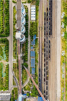 航拍河南平顶山中平煤电配煤中心及铁路站场,燃煤火电厂动力煤快速输煤系统,地下输煤通道,管道运输