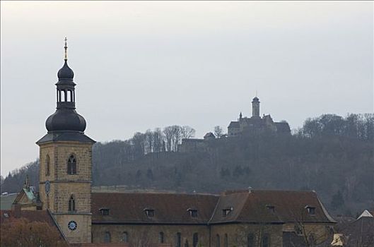 教堂,阿尔滕堡,城堡,背景,班贝格,上弗兰科尼亚,巴伐利亚,德国,欧洲