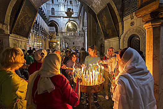 朝圣,照亮,蜡烛,教堂,神圣,墓地,耶路撒冷,以色列