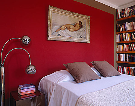 肖像,裸露,红墙,高处,双人床,巴黎,公寓
