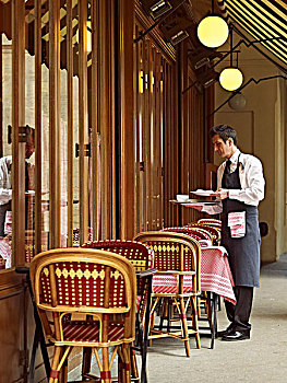 服务员,结算,菜,迷人的,室外咖啡馆,丹,开头,火星,巴黎,法国