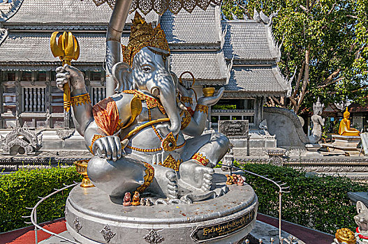 银,雕塑,象神,象头神迦尼萨,寺院,清迈,泰国