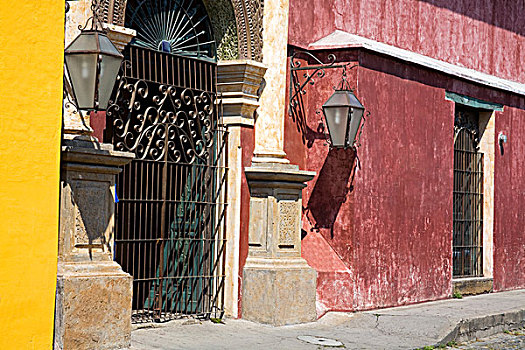 安提瓜岛,危地马拉,中美洲,彩色,殖民建筑