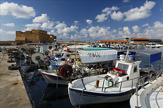 渔船,港口,要塞,帕福斯,塞浦路斯,欧洲