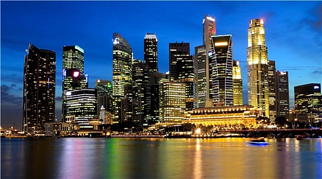 新加坡,码头,湾,商务区,夜晚
