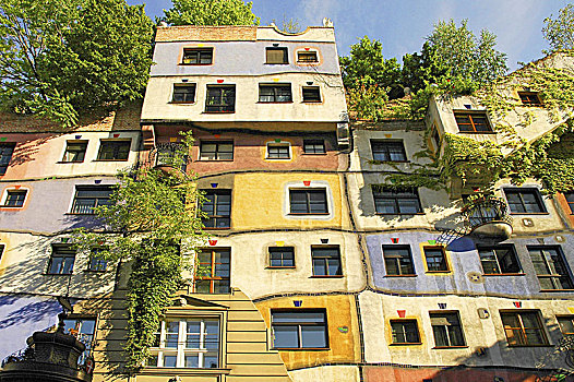彩色,建筑,百水公寓,维也纳,奥地利