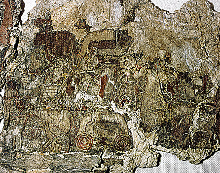 挂毯,碎片,设计,男人,马,手推车,维京,挪威,10世纪