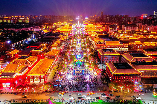航拍陜西西安大唐不夜城夜景燈光秀
