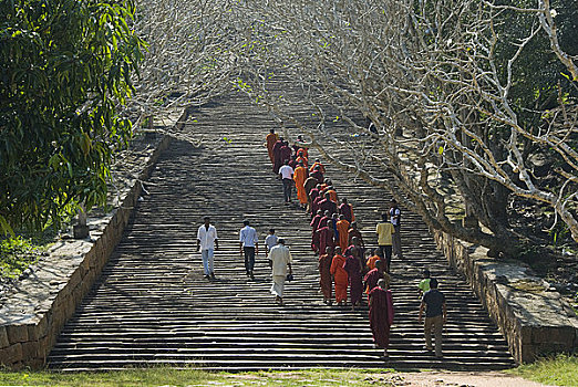 僧侣,楼梯,庙宇,丹布勒,斯里兰卡