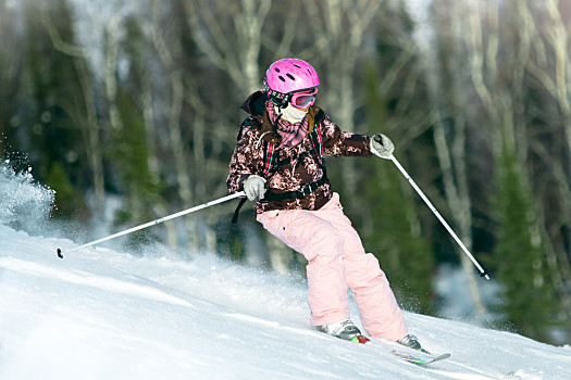 女孩,骑,滑雪,迅速