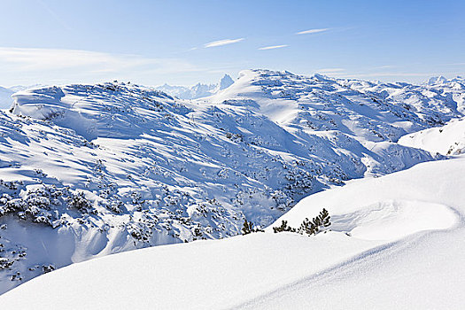 冬季风景,贝希特斯加登阿尔卑斯山,奥地利,俯视图