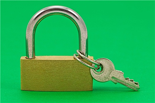 挂锁,钥匙,绿色背景