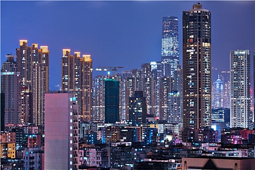 香港,拥挤,建筑,夜晚