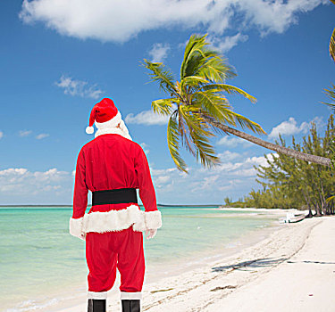 圣诞节,休假,人,概念,男人,服饰,圣诞老人,背影,上方,热带沙滩,背景