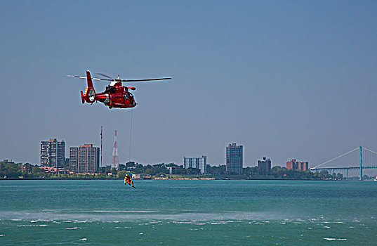 海岸警卫队,水,救助,技巧,高处,底特律,河,密歇根,美国