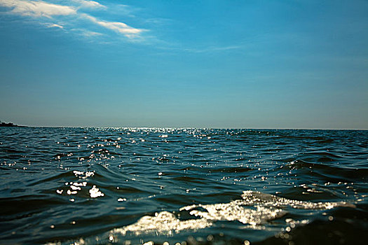 蓝色海洋,地平线,晴天,照片