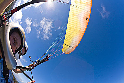 一前一后,滑翔伞运动者,镜头,景色,哈雷阿卡拉火山,夏威夷,美国