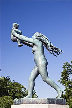 青铜,雕塑,古斯塔夫-维格朗,福洛格纳公园,奥斯陆,挪威,斯堪的纳维亚,欧洲