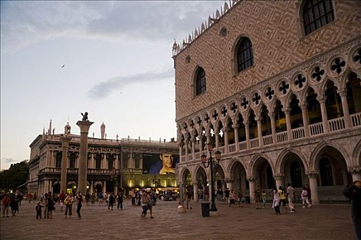 公爵宫,宫殿,圣马可广场,晚间,日落,发光,圣马科,威尼斯,威尼托,意大利,欧洲