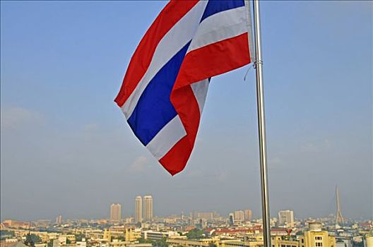 泰国,旗帜,全景,城市,金色,曼谷,东南亚,亚洲