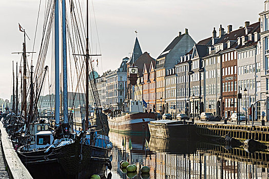 停泊,帆船,17世纪,连栋房屋,新港,运河,哥本哈根,丹麦