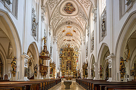 教堂中殿,玛丽亚,教会,教区教堂,兰茨贝格,上巴伐利亚,巴伐利亚,德国,欧洲