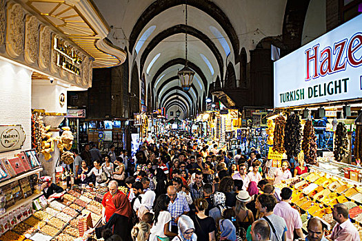 人群,调味品,集市,伊斯坦布尔,土耳其