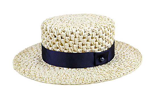 草帽,蓝带,隔绝,白色背景