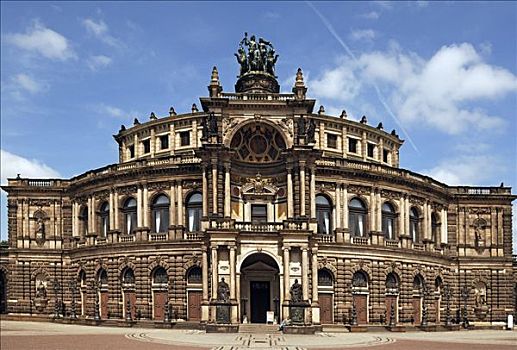 入口,建筑,森帕歌剧院,正面,德累斯顿,萨克森,德国,欧洲
