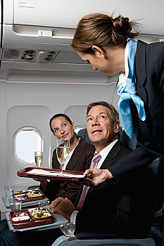 商务人士,飞机,食物,香槟