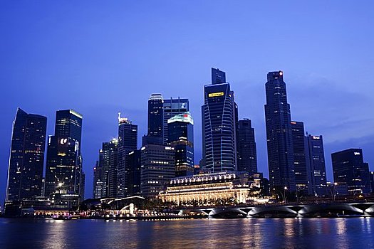 新加坡,城市天际线,码头,白天,夜晚